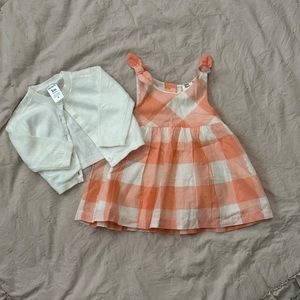 Baby B’gosh Peach Checkered Baby Girl Dress With Little White Cardigan